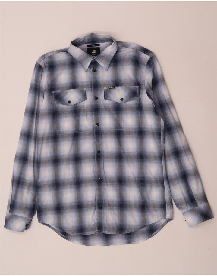 G-Star Mens Slim Fit Shirt Large Blue Check Cotton