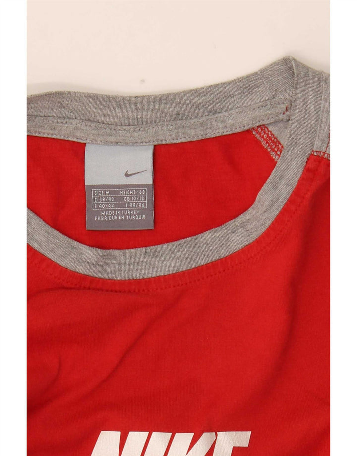 Nike Womens Crop Graphic Top Long Sleeve UK 10/12 Medium Red Colourblock
