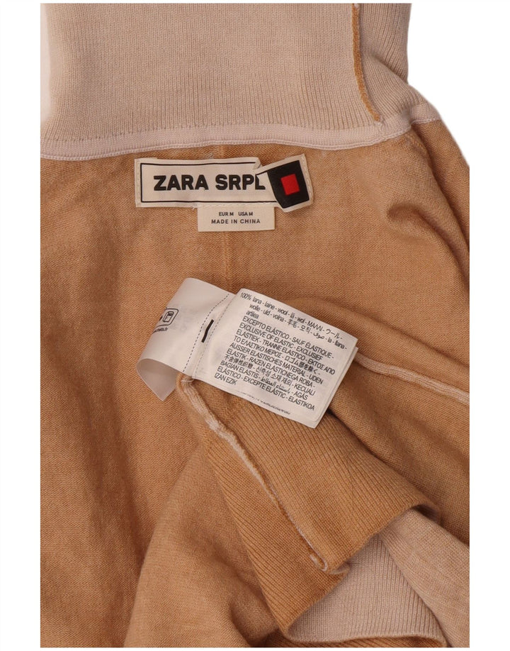 Zara Womens Roll Neck Jumper Sweater UK 12 Medium Beige Wool