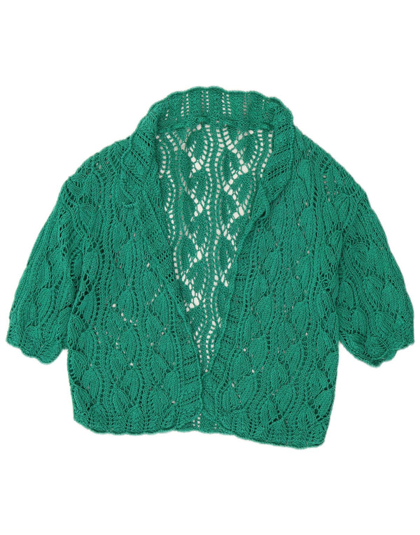Vintage Womens Short Sleeve Open Cardigan Sweater UK 16 Large Green