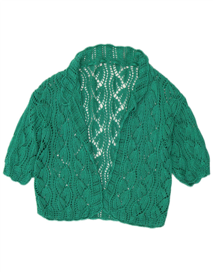 Vintage Womens Short Sleeve Open Cardigan Sweater UK 16 Large Green