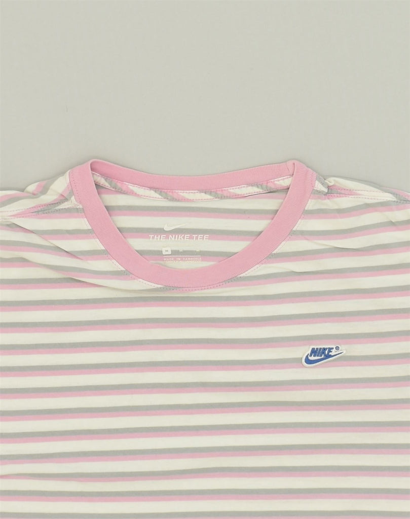 NIKE Womens T-Shirt Top UK 14 Medium Pink Striped Cotton | Vintage Nike | Thrift | Second-Hand Nike | Used Clothing | Messina Hembry 