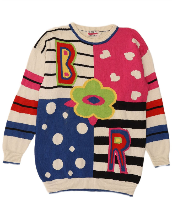 Basic Womens Longline Boat Neck Jumper Sweater UK 14 Medium Multicoloured