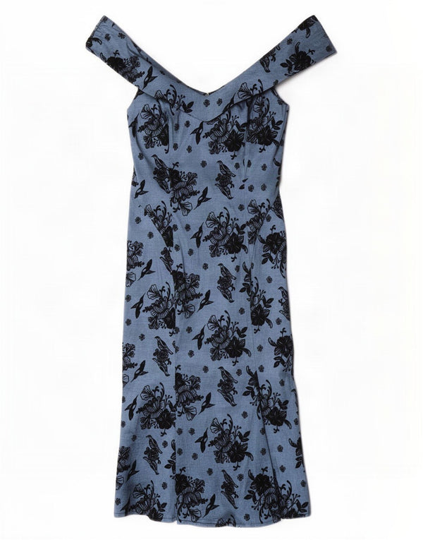 Voodoo Vixen Womens Off Shoulder Dress UK 12 Medium Blue Floral Nylon