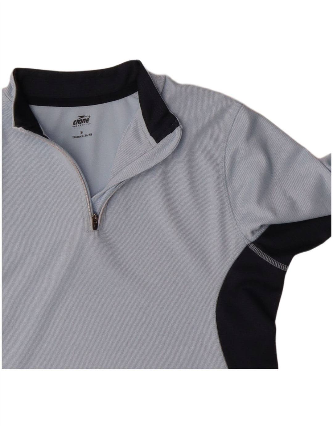 Crane Womens Zip Neck Top Long Sleeve UK 10 Small Blue Colourblock