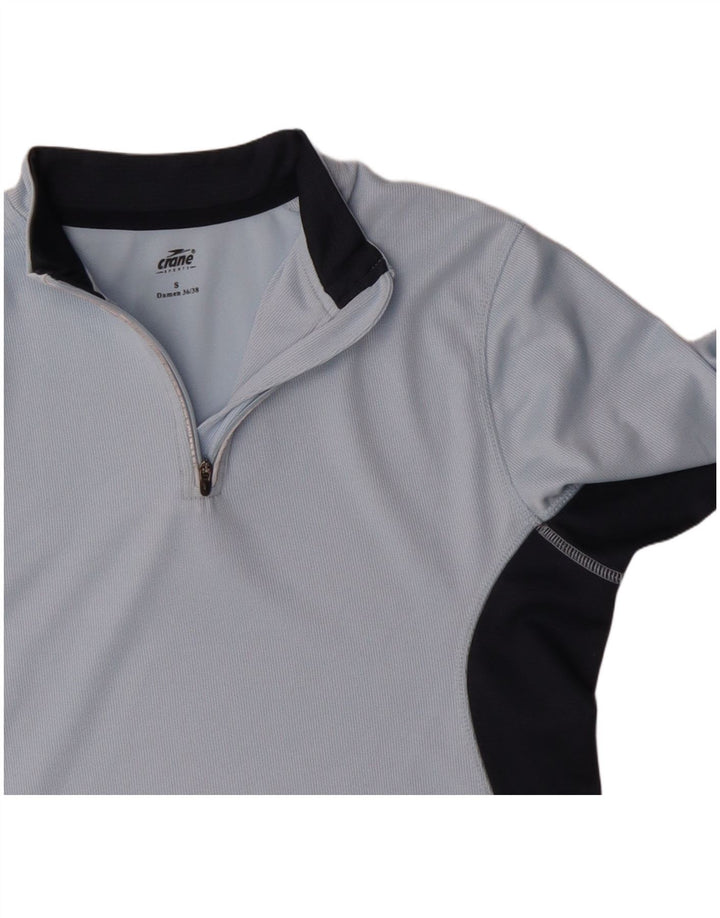 Crane Womens Zip Neck Top Long Sleeve UK 10 Small Blue Colourblock