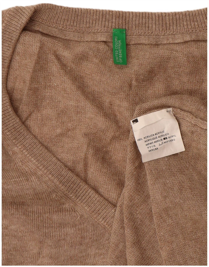 BENETTON Mens V-Neck Jumper Sweater Large Beige