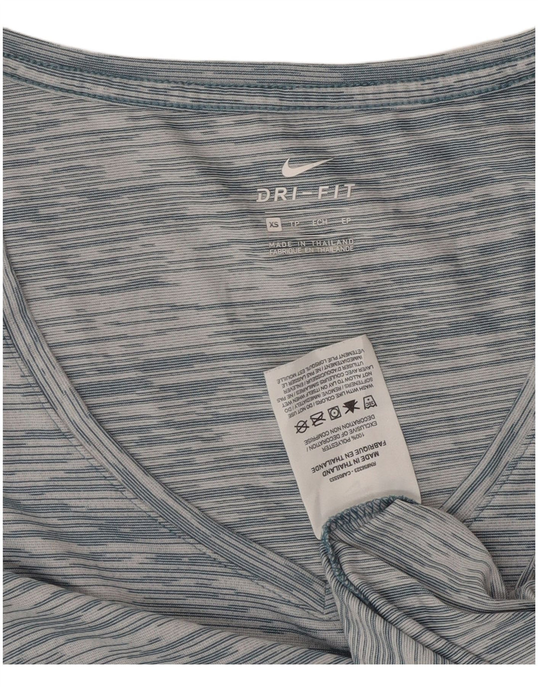 Nike Womens Dri Fit Loose Fit T-Shirt Top UK 6 XS Blue Striped Polyester