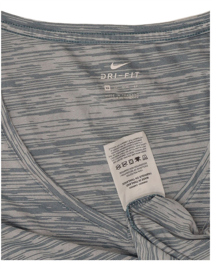 Nike Womens Dri Fit Loose Fit T-Shirt Top UK 6 XS Blue Striped Polyester