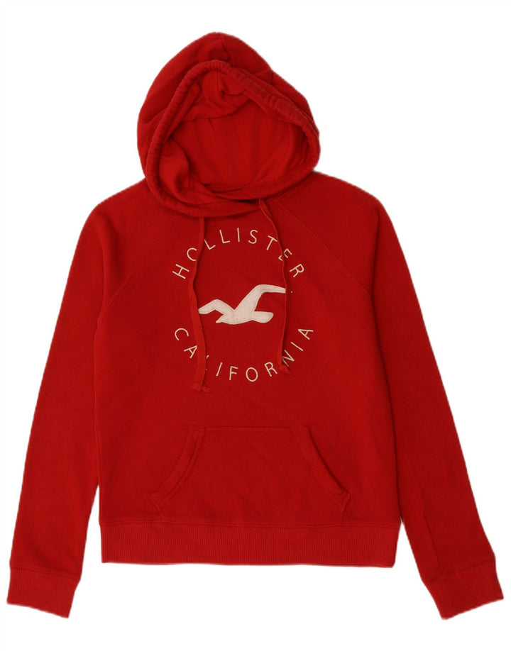 HOLLISTER Womens Graphic Hoodie Jumper UK 6 XS Red Cotton