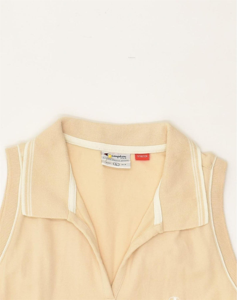 CHAMPION Womens Sleeveless Polo Dress UK 14 Large Beige Cotton | Vintage Champion | Thrift | Second-Hand Champion | Used Clothing | Messina Hembry 