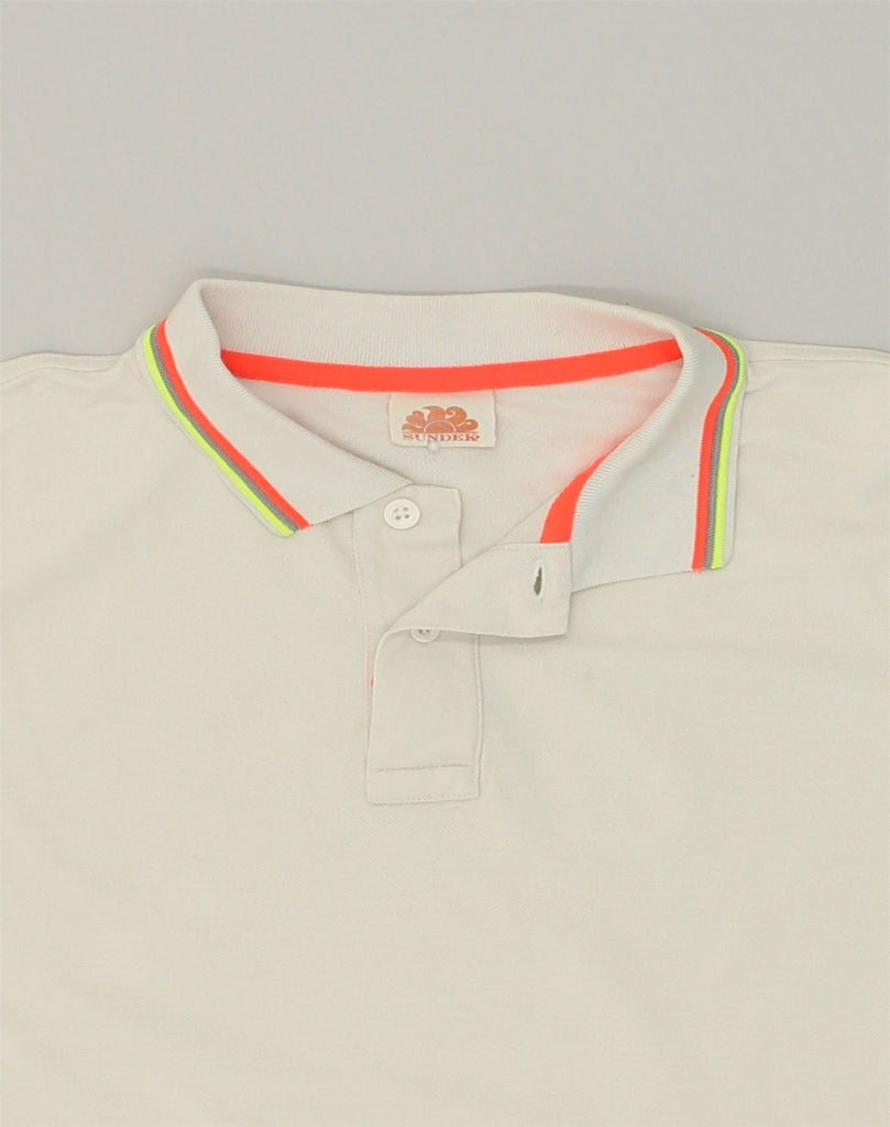 SUNDEK Mens Polo Shirt Large White Cotton | Vintage Sundek | Thrift | Second-Hand Sundek | Used Clothing | Messina Hembry 