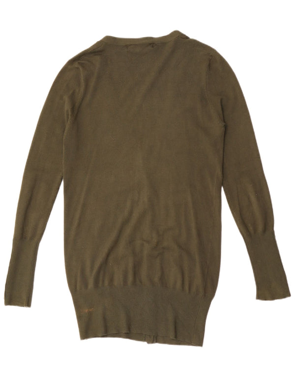 Zara Womens Longline Cardigan Sweater UK 12 Medium Khaki Rayon