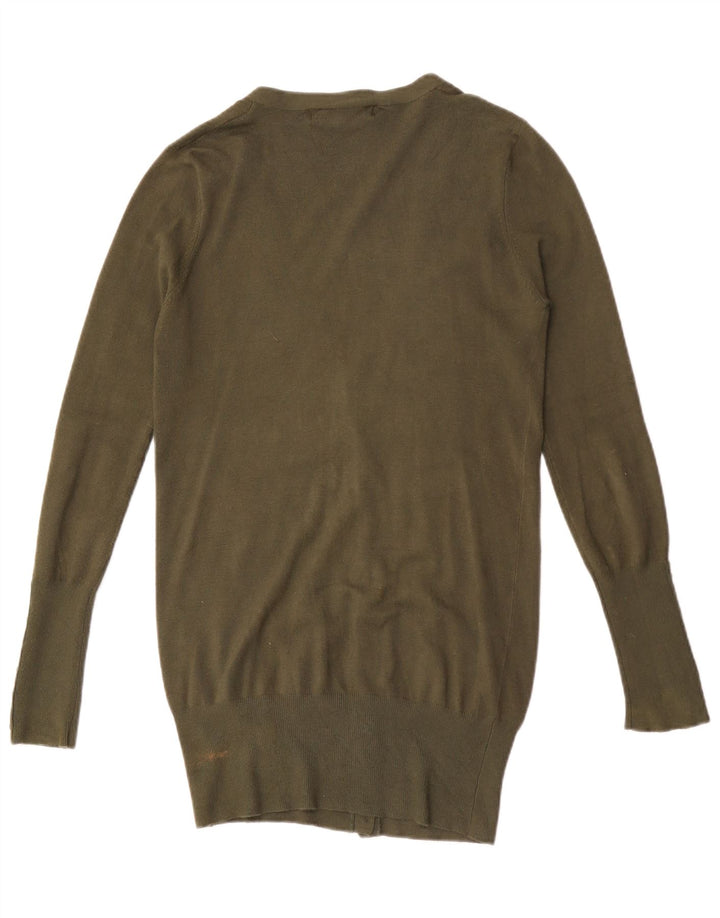 Zara Womens Longline Cardigan Sweater UK 12 Medium Khaki Rayon