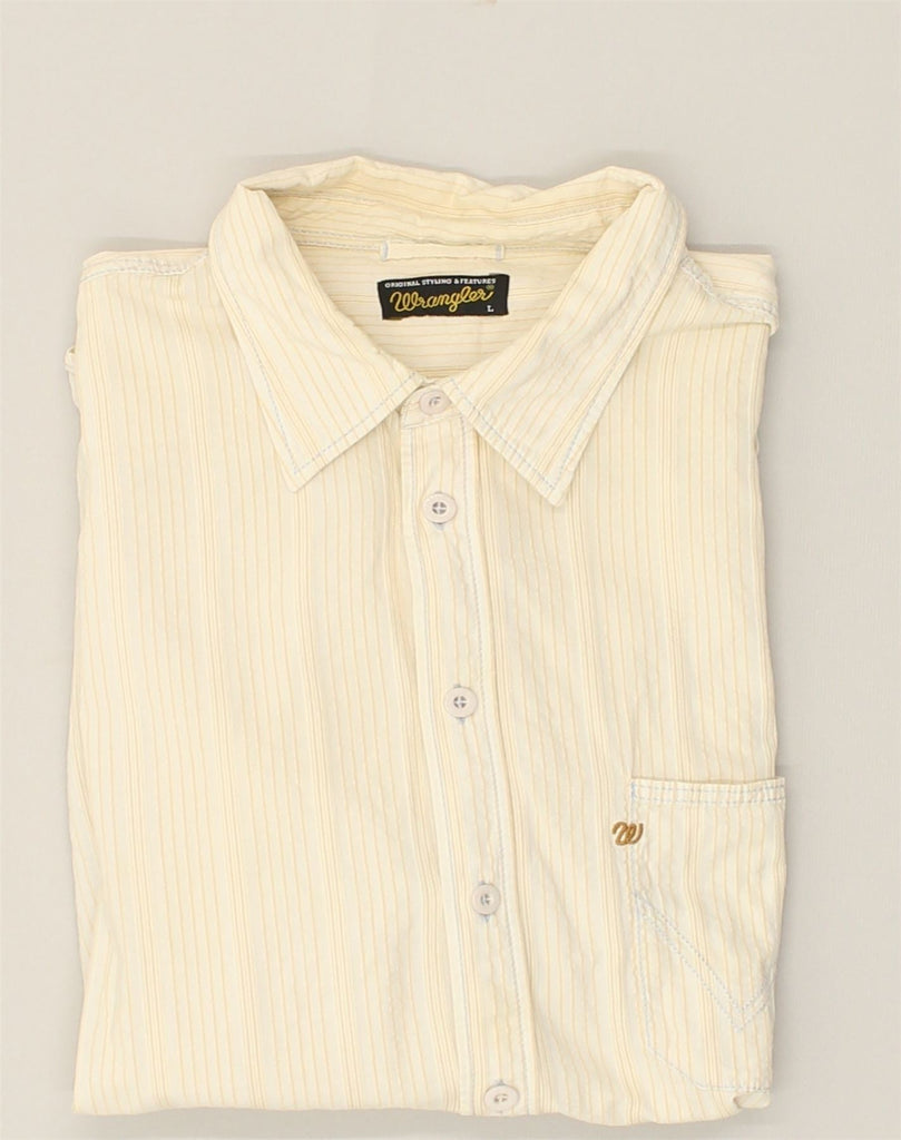 WRANGLER Mens Short Sleeve Shirt Large Yellow Pinstripe | Vintage Wrangler | Thrift | Second-Hand Wrangler | Used Clothing | Messina Hembry 