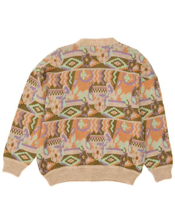 Vintage Mens Cardigan Sweater Medium Multicoloured Geometric Acrylic