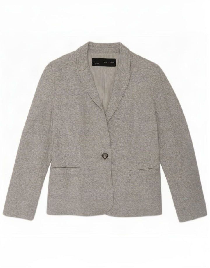 Zara Womens 1 Button Blazer Jacket UK 14 Large Grey Viscose