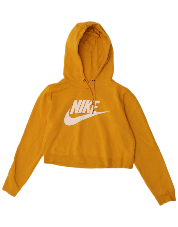 Nike Womens Oversized Crop Graphic Hoodie Jumper UK 14 Medium Yellow Cotton
