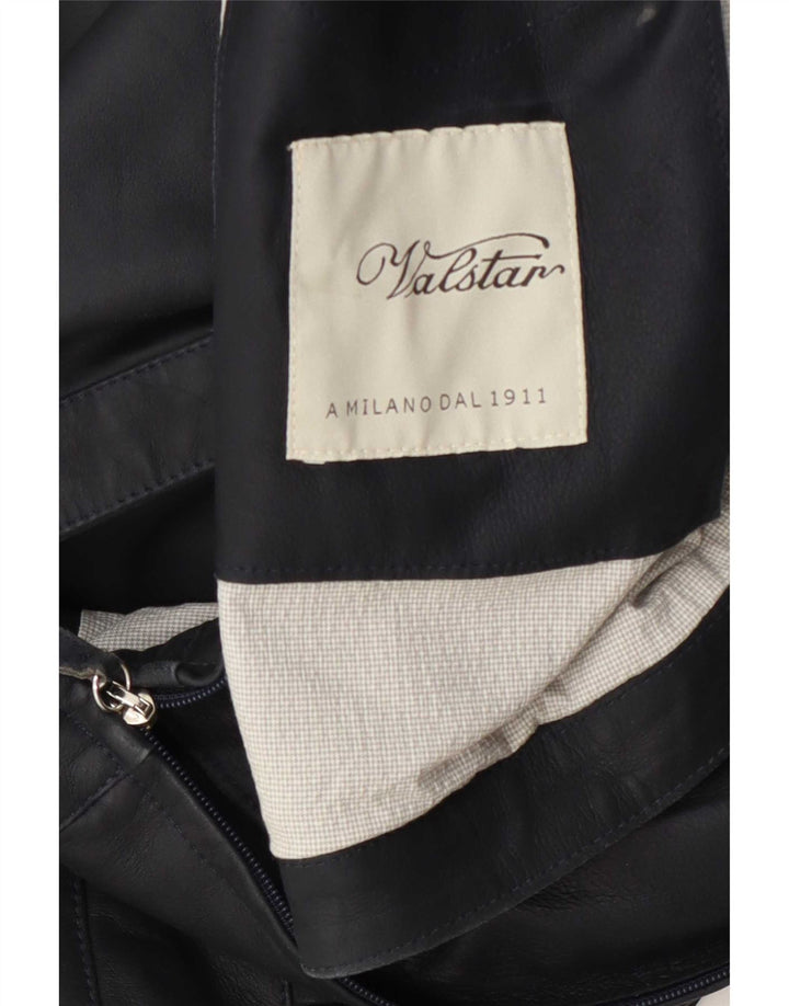 Valstar Mens Leather Bomber Jacket IT 52 XL Navy Blue
