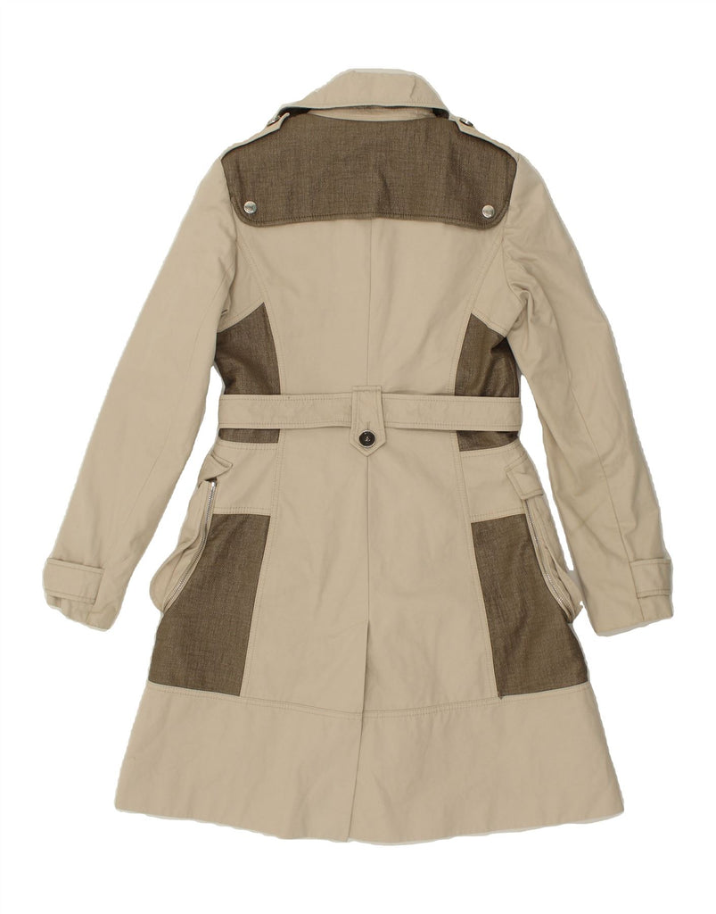 KAREN MILLEN Womens Overcoat UK 12 Medium Beige Colourblock Cotton | Vintage Karen Millen | Thrift | Second-Hand Karen Millen | Used Clothing | Messina Hembry 