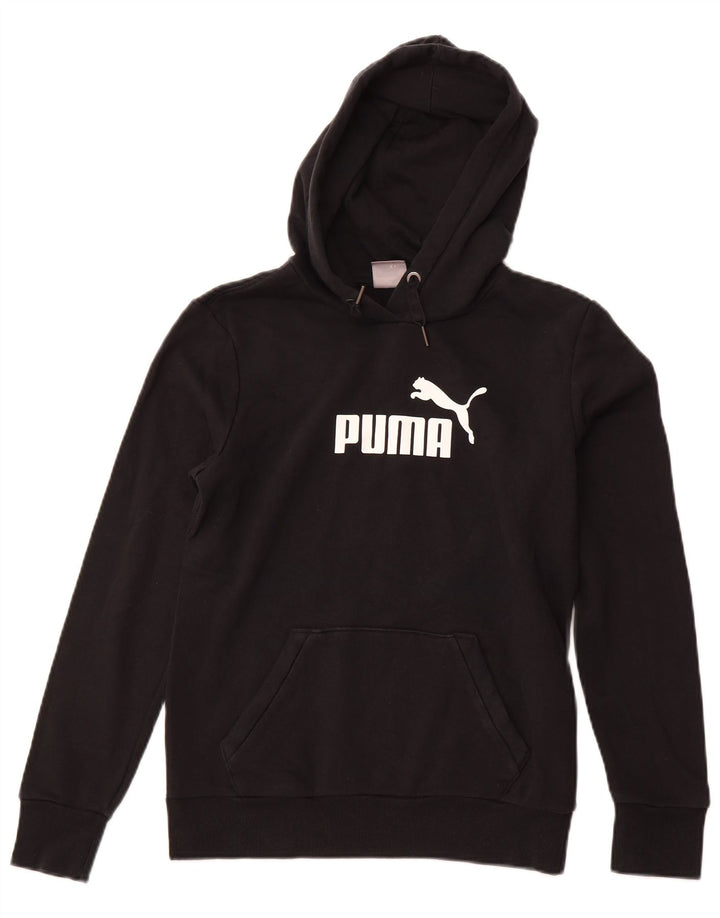 PUMA Womens Graphic Hoodie Jumper UK 12 Medium Black Cotton
