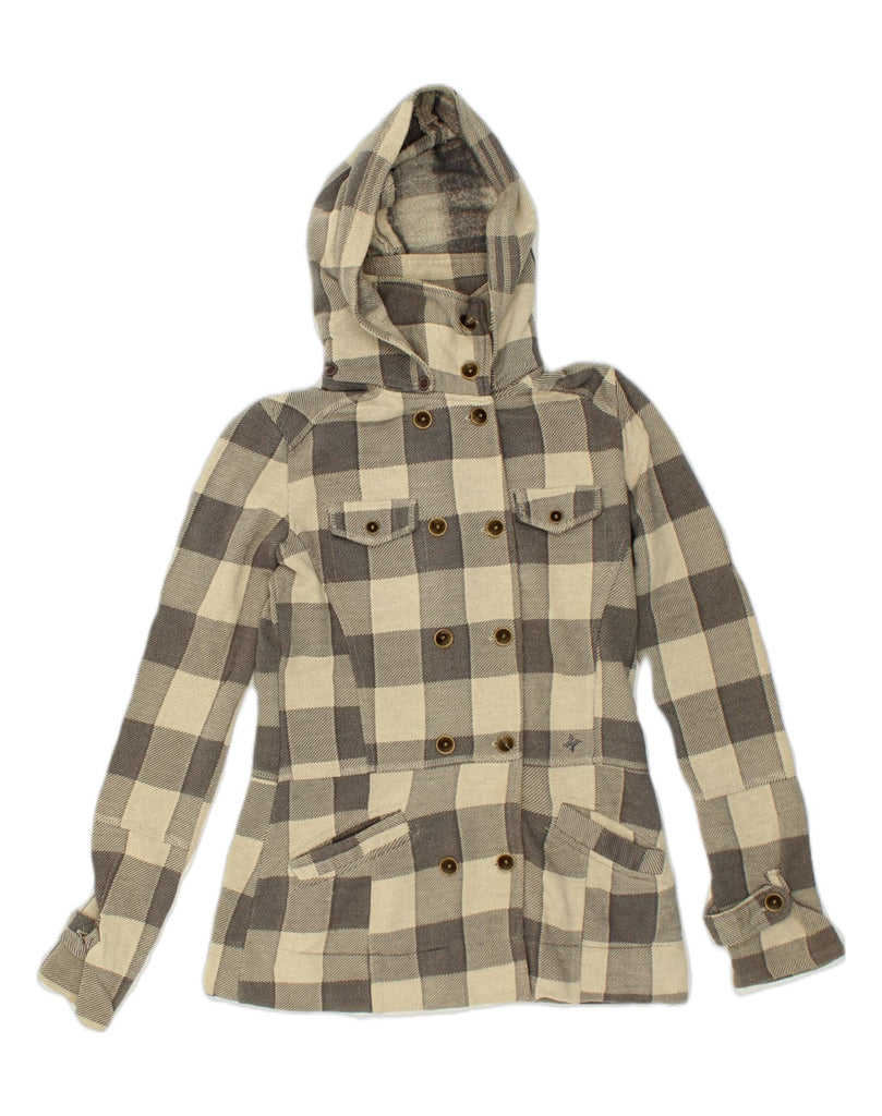 HURLEY Womens Hooded Double Breasted Overcoat UK 14 Medium Grey Check | Vintage Hurley | Thrift | Second-Hand Hurley | Used Clothing | Messina Hembry 