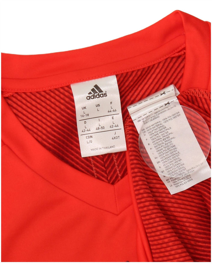 Adidas Boys Climacool T-Shirt Top 15-16 Years Large Red Striped Polyester