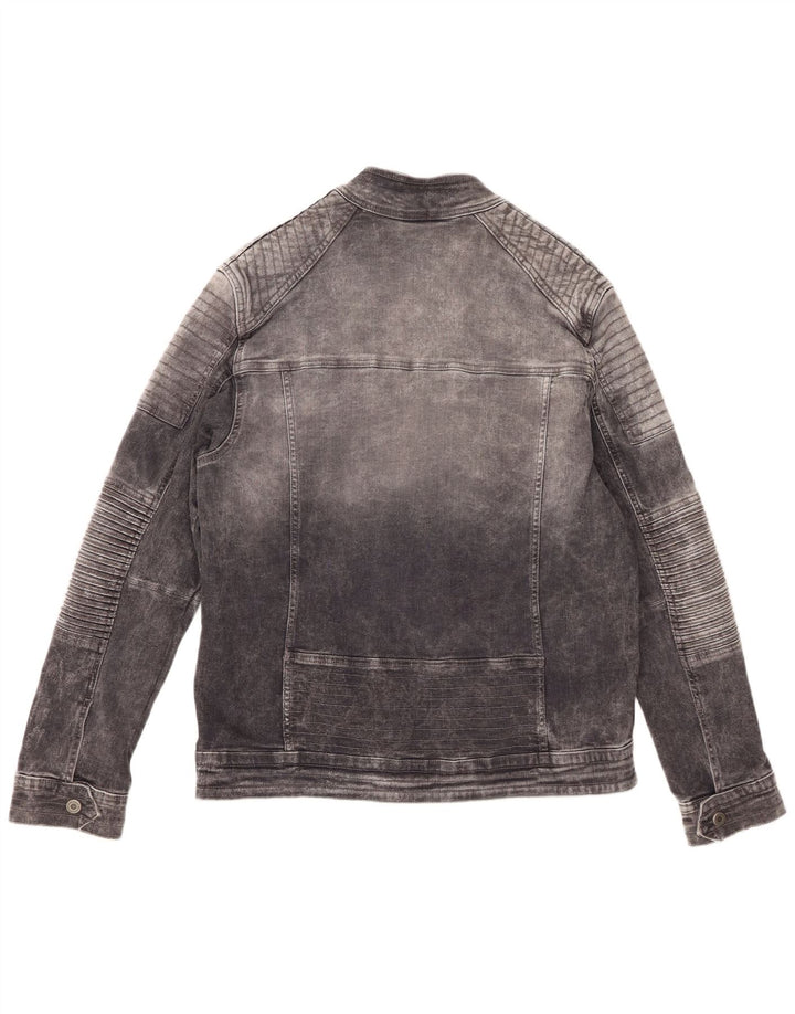 Tom Tompson Mens Biker Denim Jacket UK 42 XL Grey Cotton