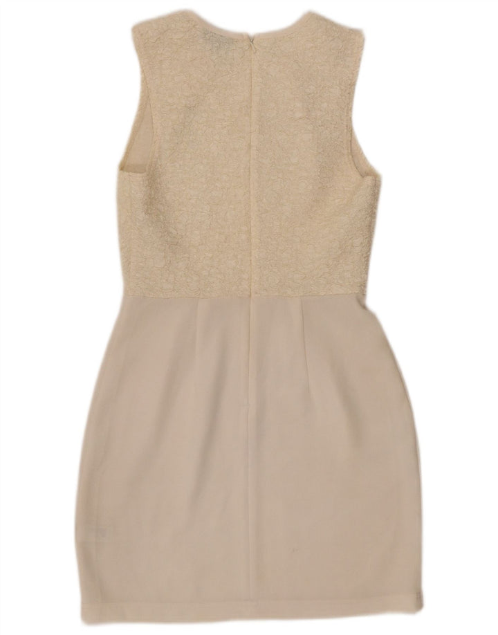 Topshop Womens Sleeveless Sheath Dress UK 8 Small Off White Polyester