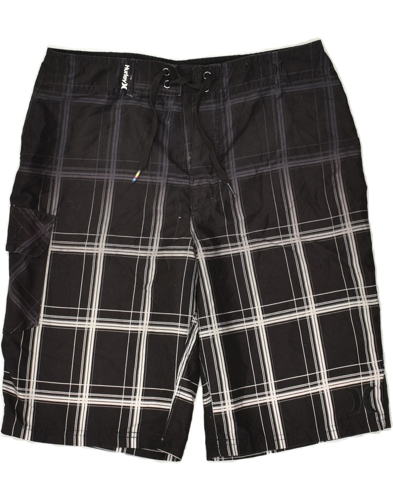 HURLEY Boys Swimming Shorts 15-16 Years Black Check Polyester | Vintage Hurley | Thrift | Second-Hand Hurley | Used Clothing | Messina Hembry 