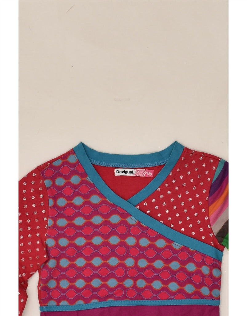 DESIGUAL Girls Long Sleeve A-Line Dress 9-10 Years Red Patchwork Cotton | Vintage Desigual | Thrift | Second-Hand Desigual | Used Clothing | Messina Hembry 