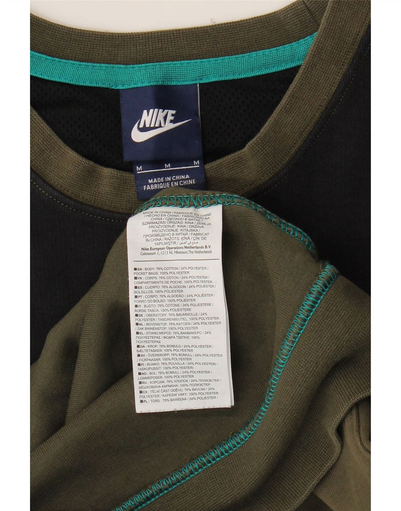 NIKE Womens Sweatshirt Jumper UK 14 Medium Khaki Colourblock Cotton Vintage Nike and Second-Hand Nike from Messina Hembry 