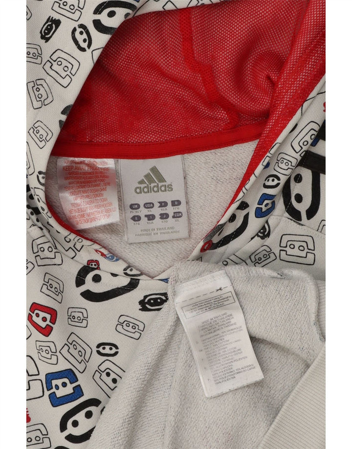 Adidas Boys Abstract Pattern Hoodie Jumper 15-16 Years White Geometric
