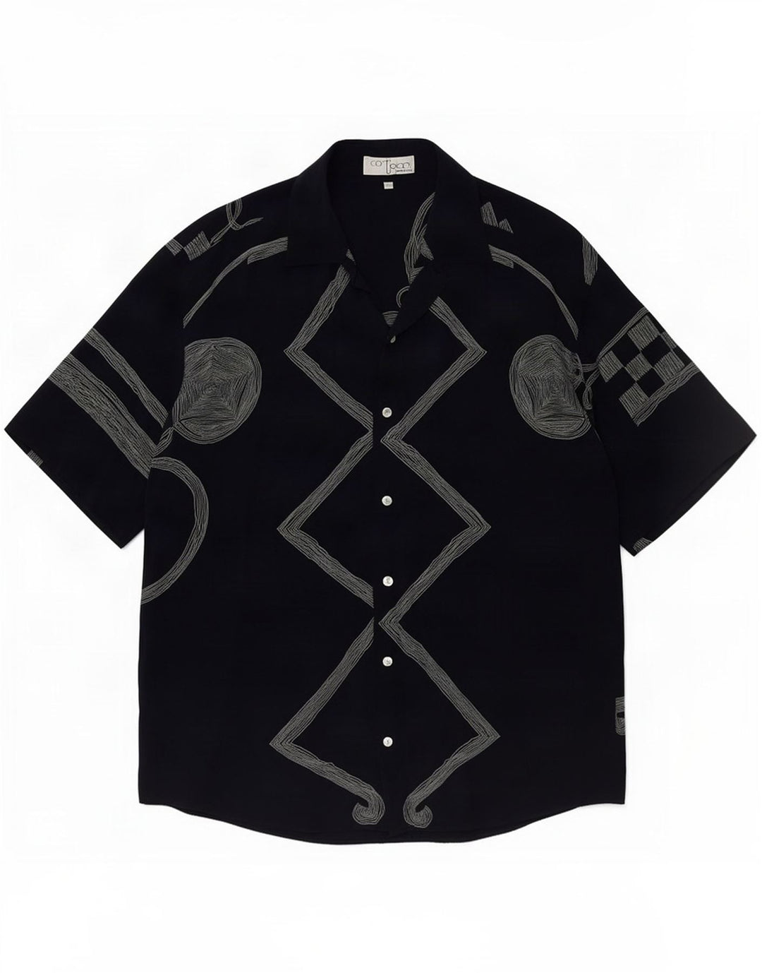 ICORTIGIANI Mens Short Sleeve Shirt IT 48 Medium Navy Blue Geometric