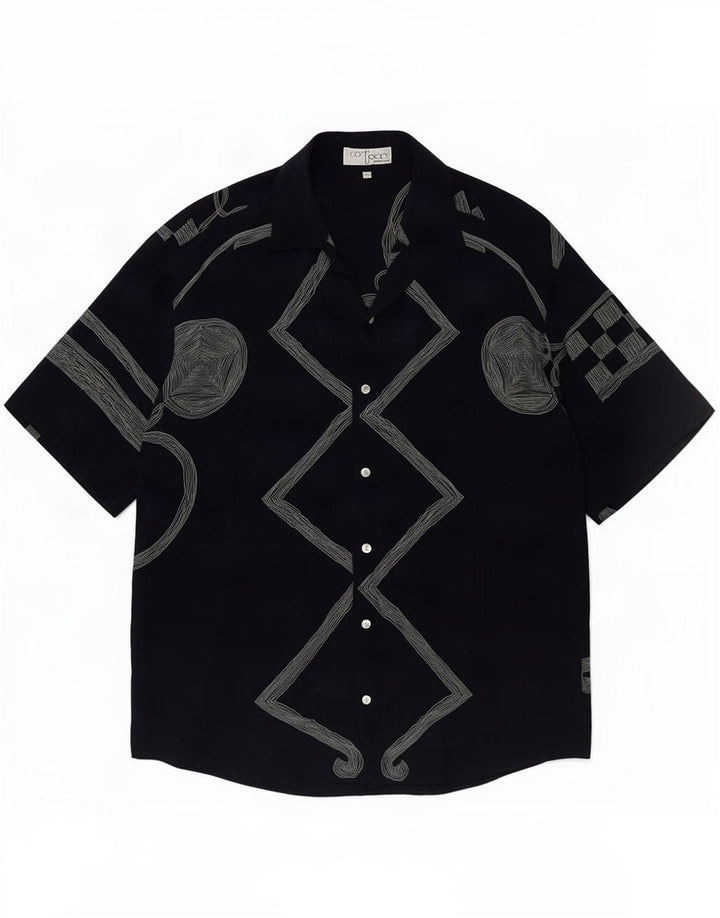 ICORTIGIANI Mens Short Sleeve Shirt IT 48 Medium Navy Blue Geometric