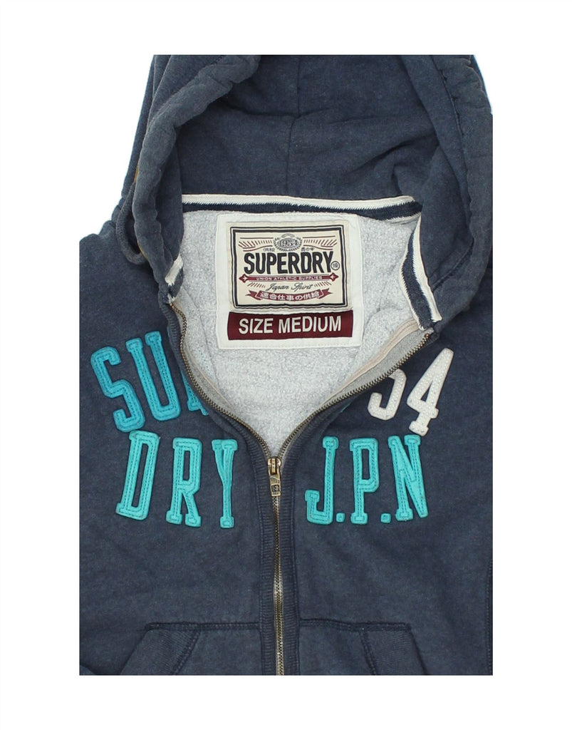 SUPERDRY Womens Graphic Zip Hoodie Sweater UK 12 Medium Navy Blue Cotton | Vintage Superdry | Thrift | Second-Hand Superdry | Used Clothing | Messina Hembry 