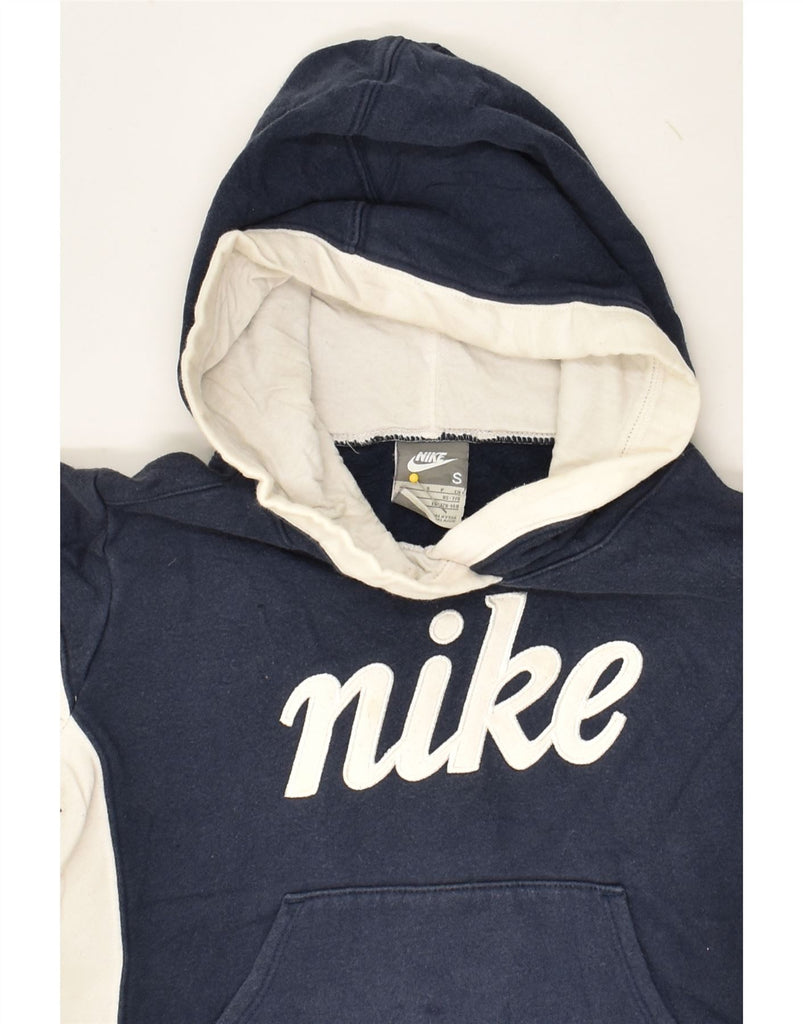 NIKE Boys Graphic Hoodie Jumper 7-8 Years Small  Navy Blue Colourblock | Vintage Nike | Thrift | Second-Hand Nike | Used Clothing | Messina Hembry 