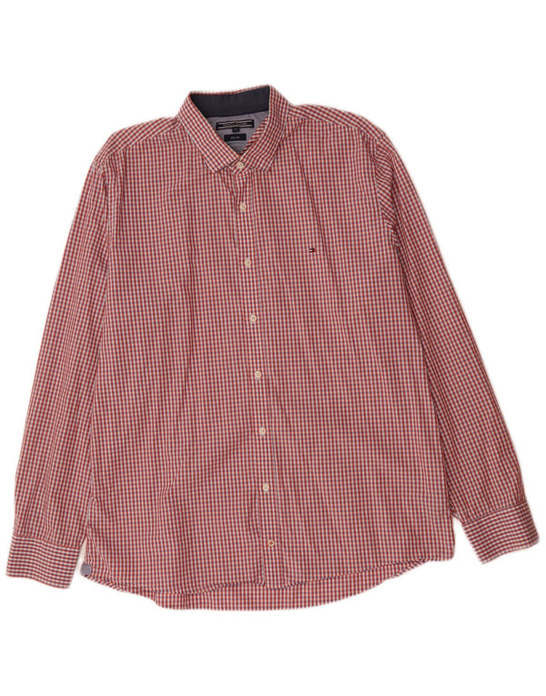 TOMMY HILFIGER Mens Slim Fit Shirt 2XL Red Gingham Cotton