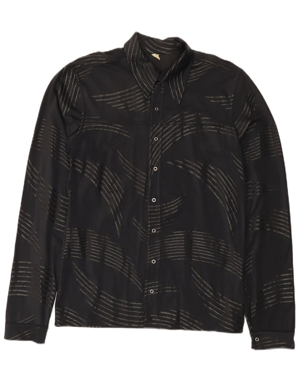 Vintage Mens Abstract Pattern Shirt Small Black Polyamide
