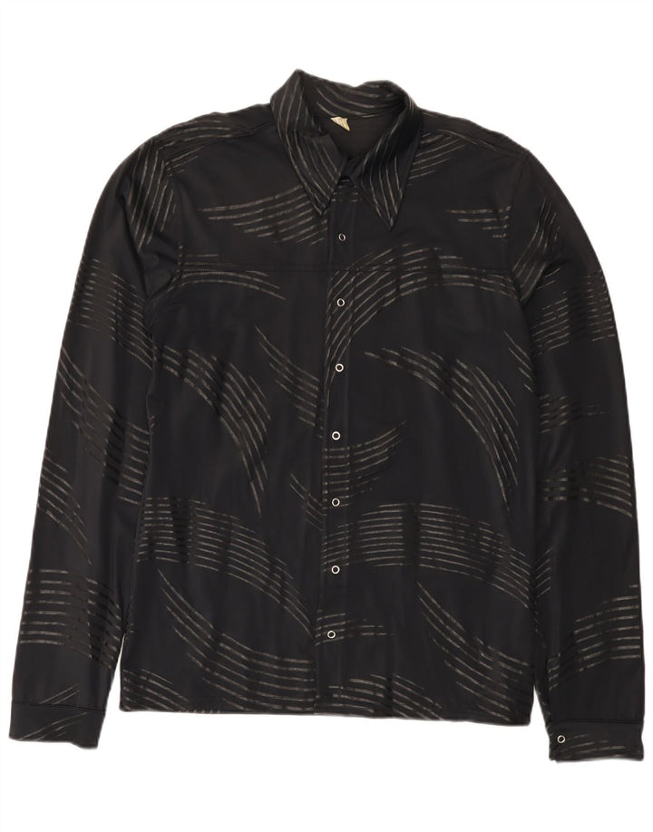 Vintage Mens Abstract Pattern Shirt Small Black Polyamide