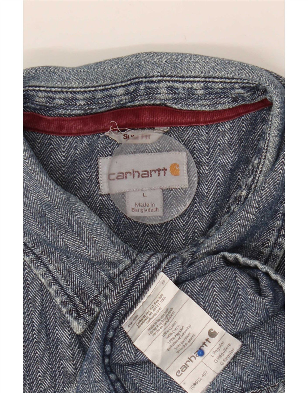 Carhartt Mens Slim Fit Shirt Large Blue Herringbone Cotton