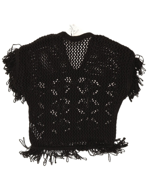 Zara Womens Loose Fit Crochet Blouse Top UK 10 Small Black Acrylic