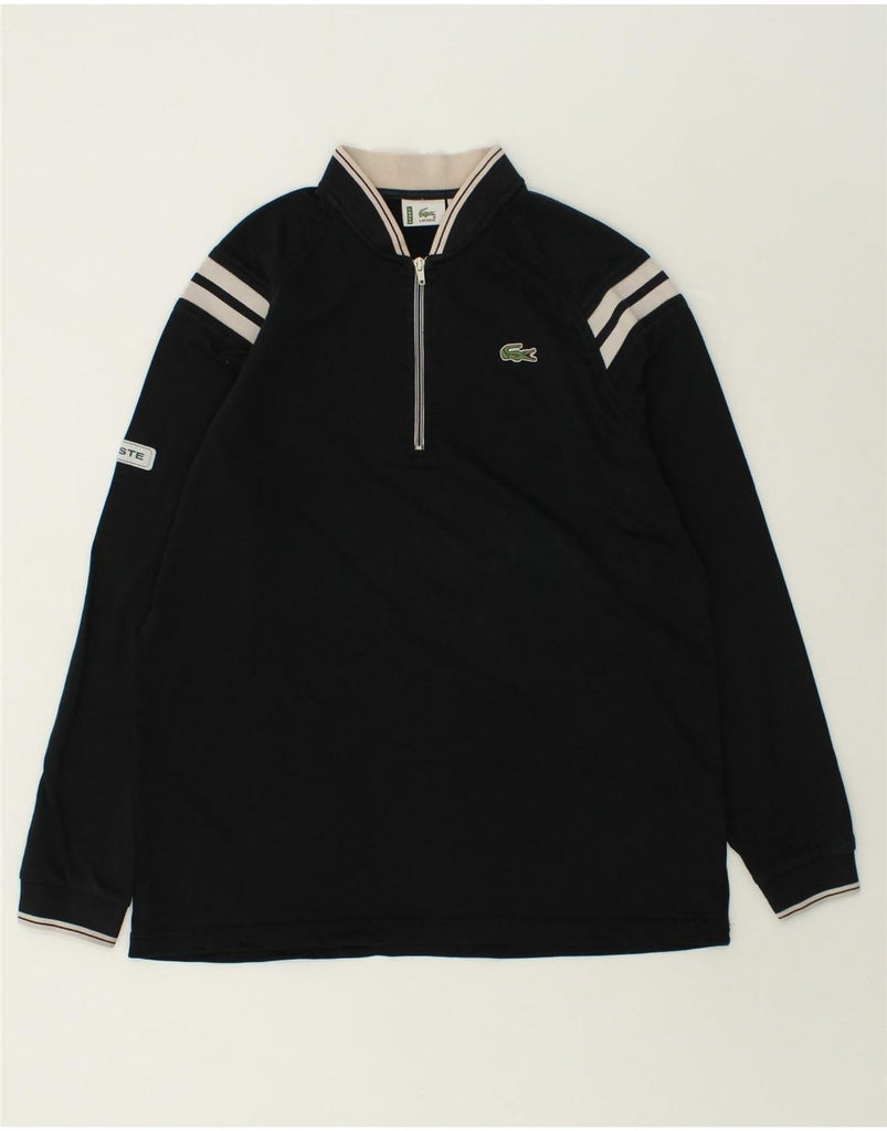 LACOSTE Mens Zip Neck Sweatshirt Jumper Size 4 Medium Black Cotton | Vintage Lacoste | Thrift | Second-Hand Lacoste | Used Clothing | Messina Hembry 