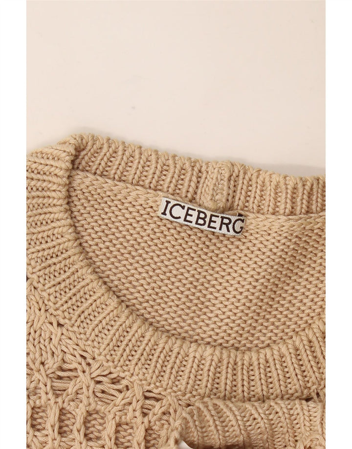 Iceberg Womens Short Sleeve Crew Neck Jumper Sweater UK 16 Large Beige