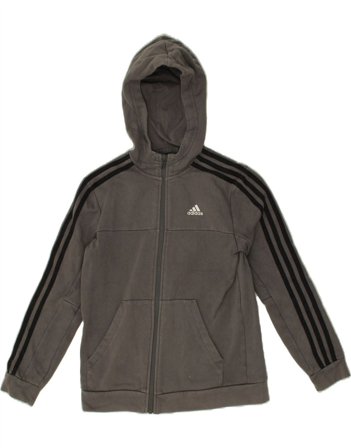 ADIDAS Boys Zip Hoodie Sweater 11-12 Years Grey Cotton Vintage Adidas and Second-Hand Adidas from Messina Hembry 