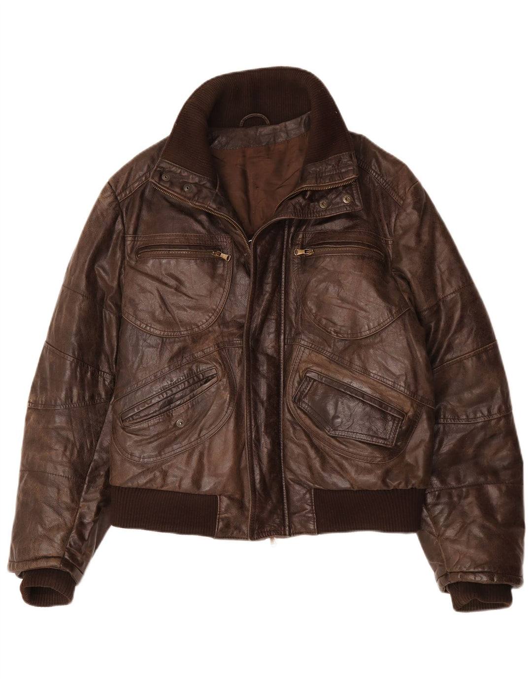 Vintage Mens Bomber Leather Jacket IT 54 2XL Brown Leather