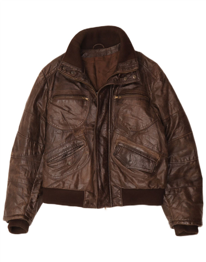 Vintage Mens Bomber Leather Jacket IT 54 2XL Brown Leather