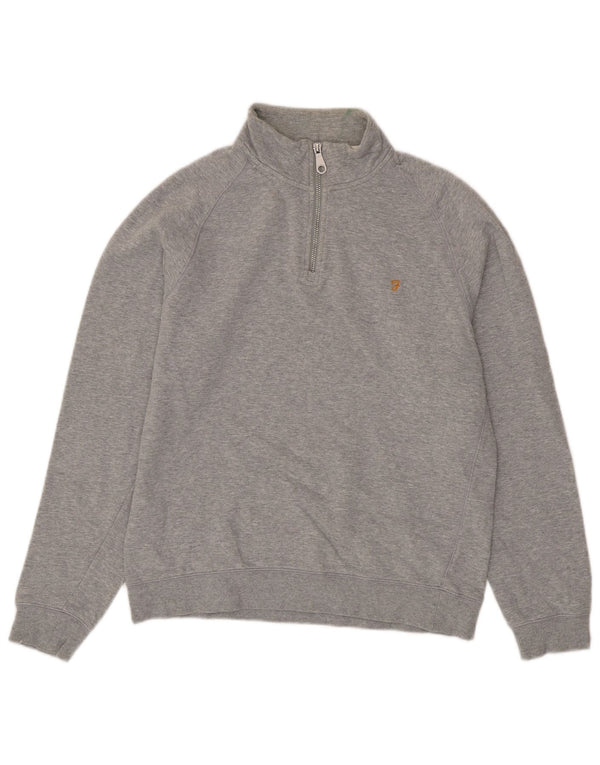 Farah Womens Zip Neck Sweatshirt Jumper UK 16 Large Grey Cotton