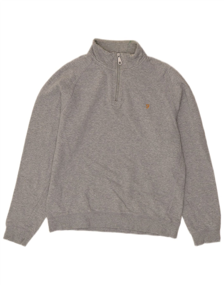 Farah Womens Zip Neck Sweatshirt Jumper UK 16 Large Grey Cotton
