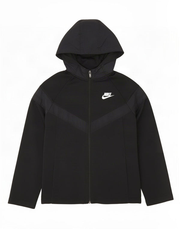 Nike Girls Zip Hoodie Sweater 10-11 Years Medium Black Colourblock
